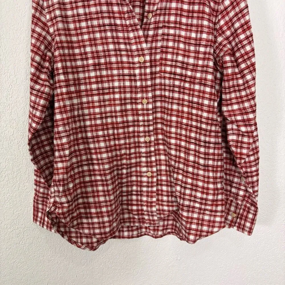 J. Crew‎ Red & White Plaid Classic Fit Collared Button Up Flannel Top Size 6